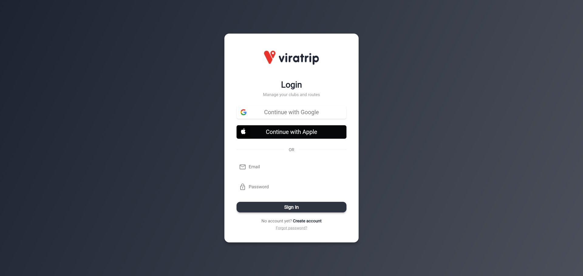 Page de connexion Viratrip