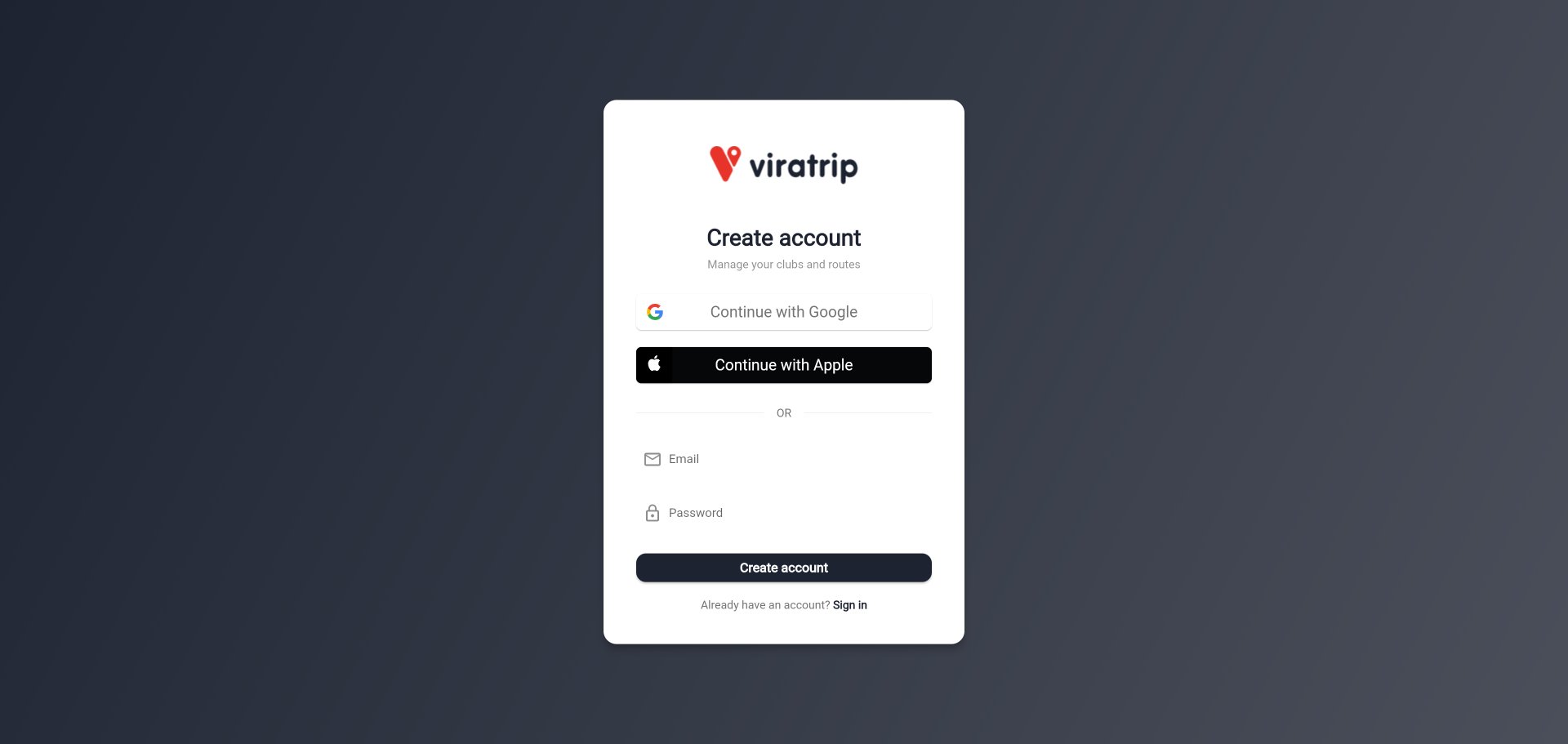Page de création de compte