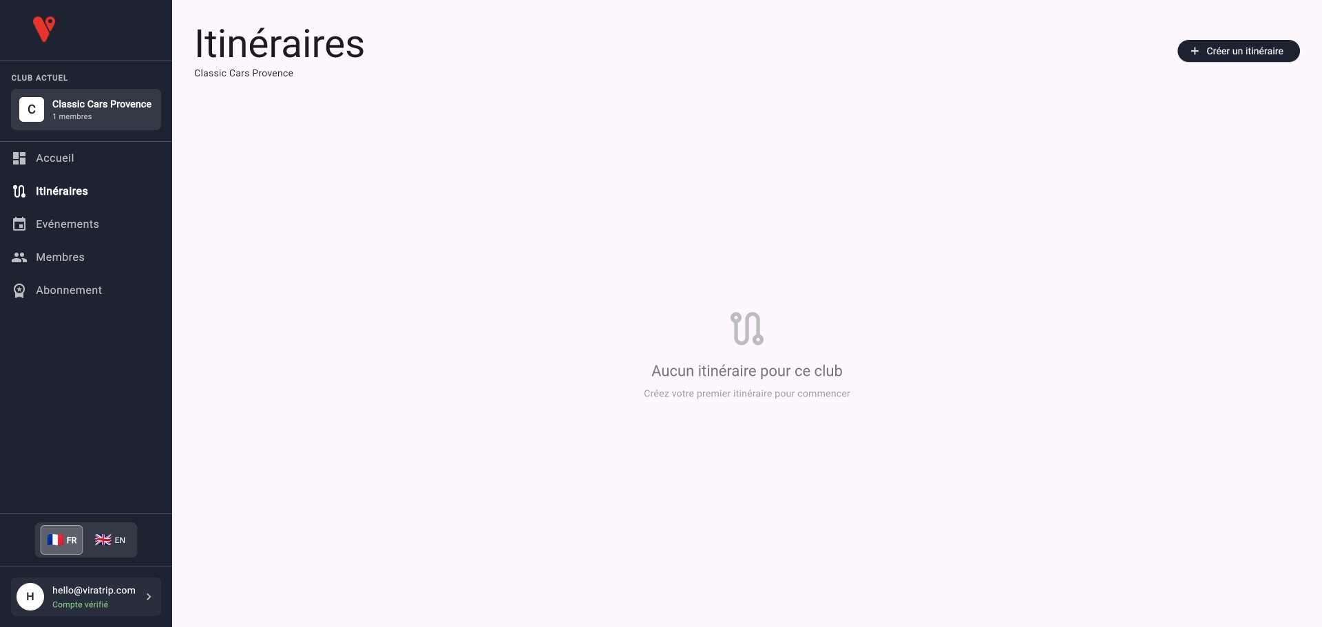 Page des itinéraires vide