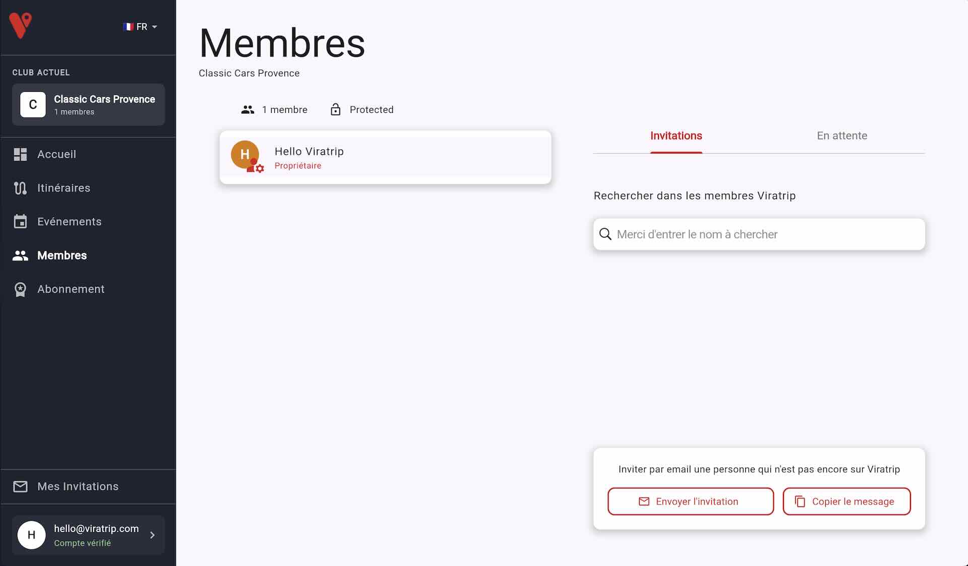 Page de gestion des membres